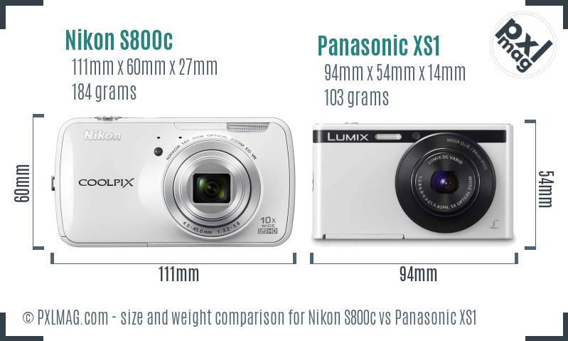 Nikon S800c vs Panasonic XS1 size comparison