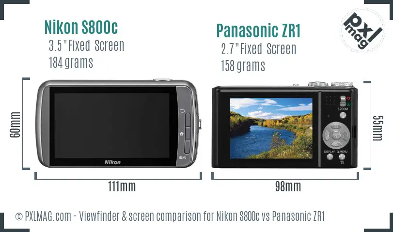 Nikon S800c vs Panasonic ZR1 Screen and Viewfinder comparison