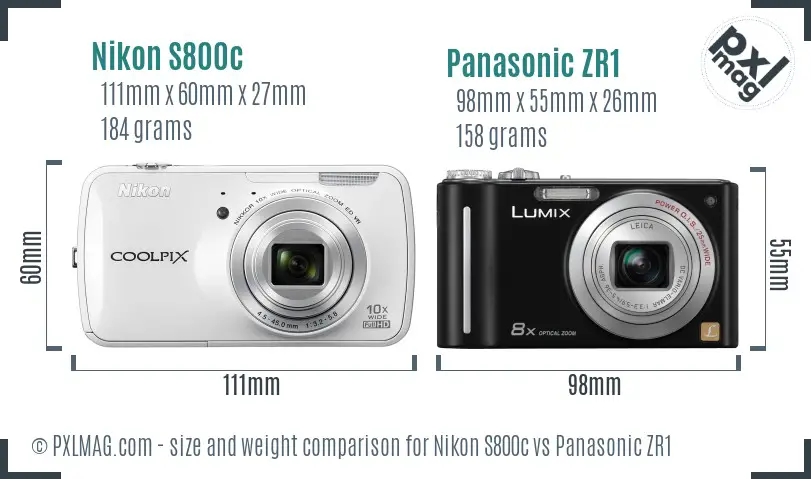 Nikon S800c vs Panasonic ZR1 size comparison