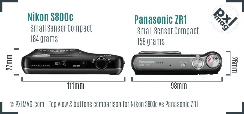 Nikon S800c vs Panasonic ZR1 top view buttons comparison