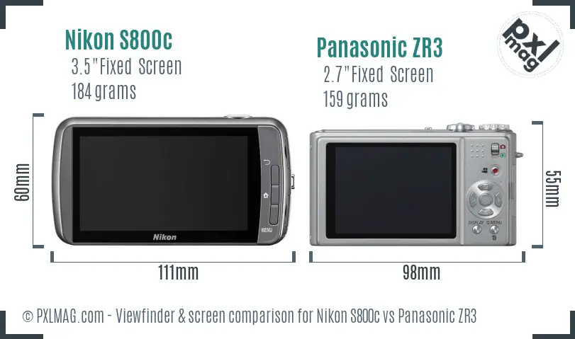 Nikon S800c vs Panasonic ZR3 Screen and Viewfinder comparison