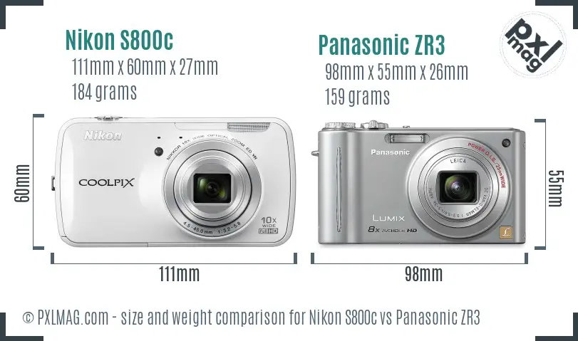 Nikon S800c vs Panasonic ZR3 size comparison