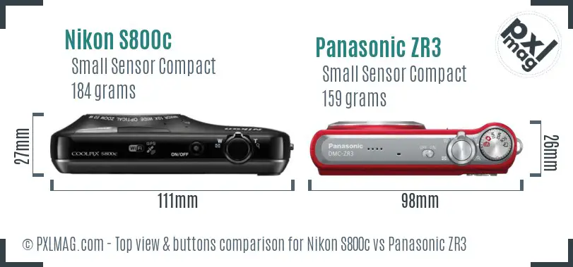 Nikon S800c vs Panasonic ZR3 top view buttons comparison