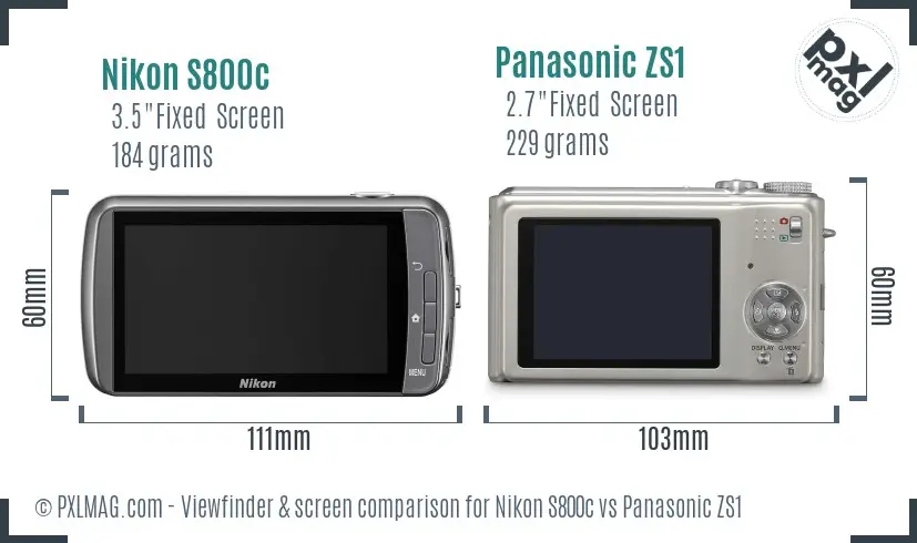 Nikon S800c vs Panasonic ZS1 Screen and Viewfinder comparison