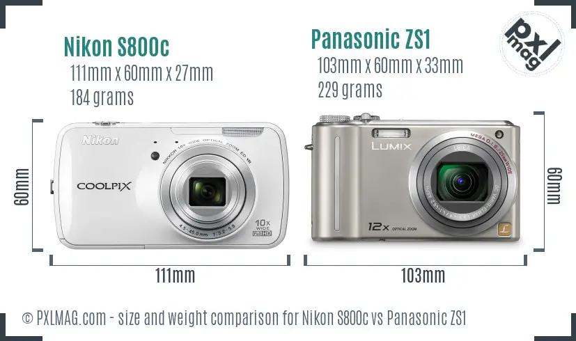 Nikon S800c vs Panasonic ZS1 size comparison