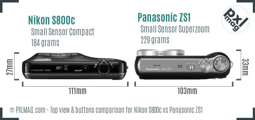 Nikon S800c vs Panasonic ZS1 top view buttons comparison