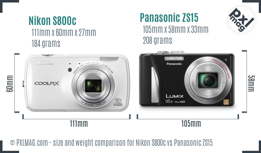 Nikon S800c vs Panasonic ZS15 size comparison