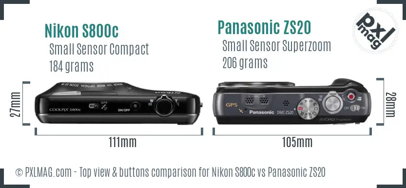 Nikon S800c vs Panasonic ZS20 top view buttons comparison Nikon S800c vs Panasonic ZS20 top view buttons comparison