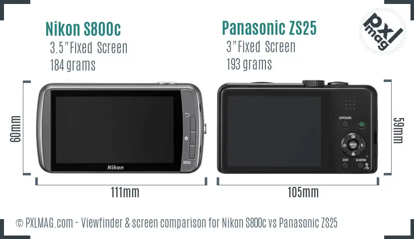 Nikon S800c vs Panasonic ZS25 Screen and Viewfinder comparison