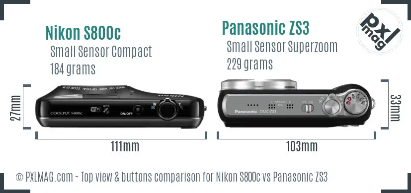 Nikon S800c vs Panasonic ZS3 top view buttons comparison