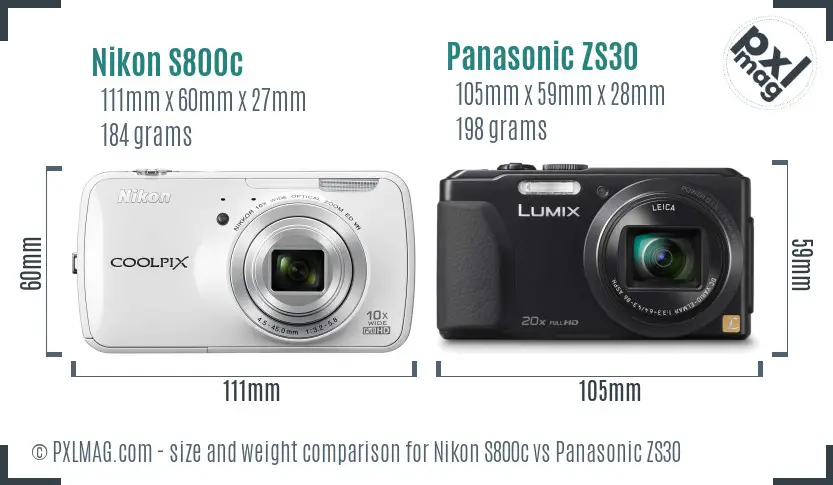 Nikon S800c vs Panasonic ZS30 size comparison Nikon S800c vs Panasonic ZS30 size comparison
