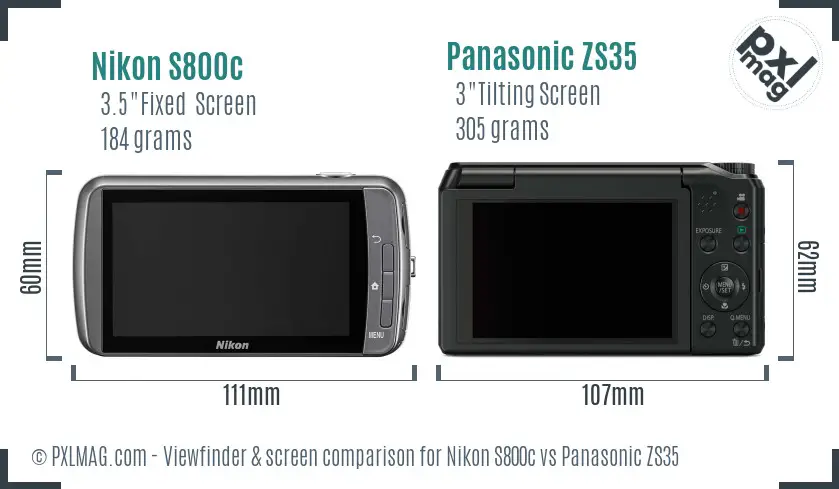 Nikon S800c vs Panasonic ZS35 Screen and Viewfinder comparison