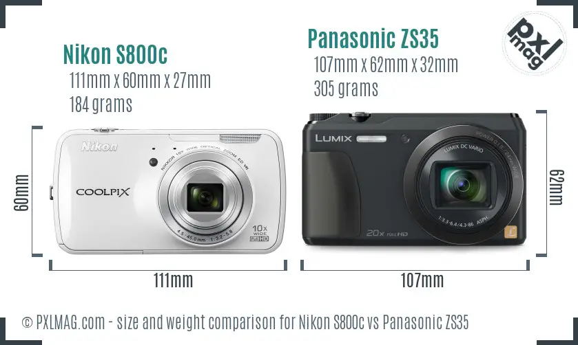 Nikon S800c vs Panasonic ZS35 size comparison