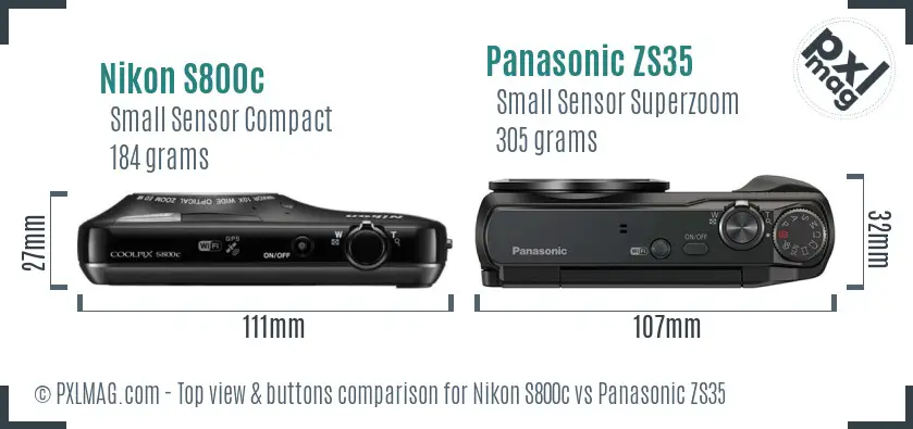 Nikon S800c vs Panasonic ZS35 top view buttons comparison