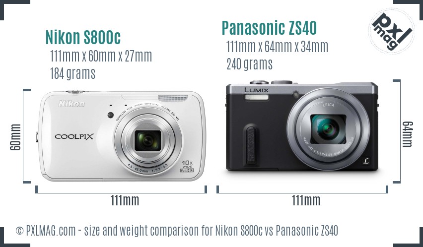 Nikon S800c vs Panasonic ZS40 size comparison Nikon S800c vs Panasonic ZS40 size comparison
