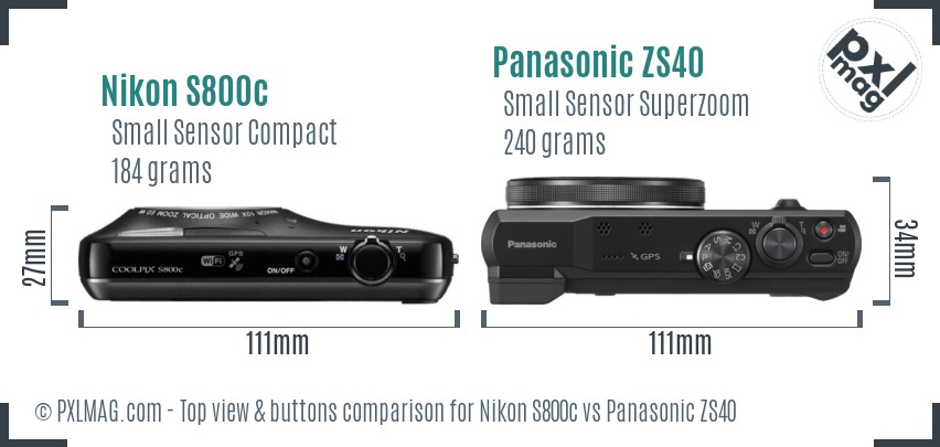 Nikon S800c vs Panasonic ZS40 top view buttons comparison