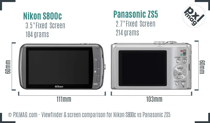 Nikon S800c vs Panasonic ZS5 Screen and Viewfinder comparison