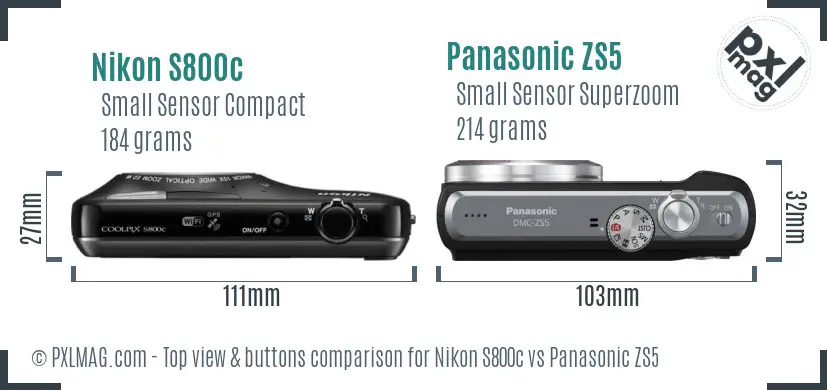 Nikon S800c vs Panasonic ZS5 top view buttons comparison
