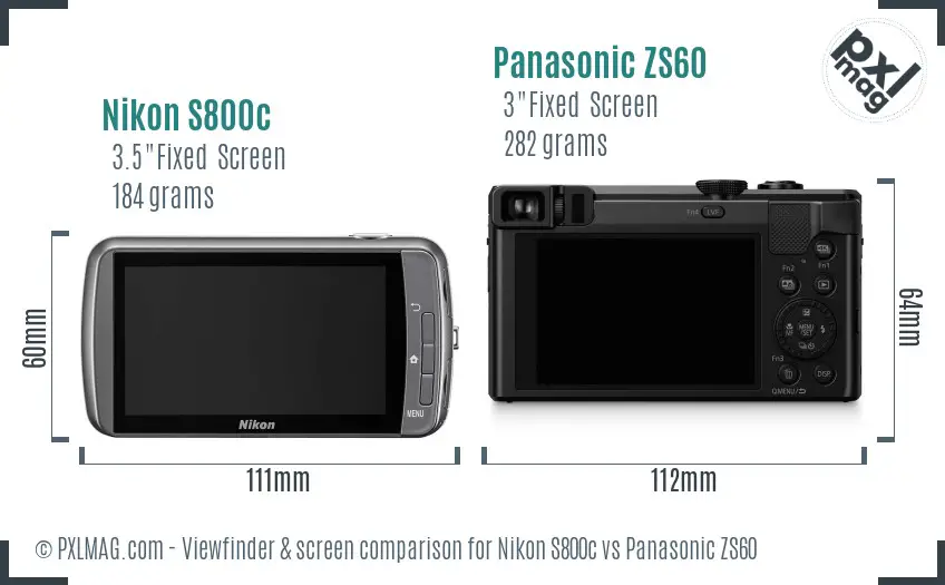 Nikon S800c vs Panasonic ZS60 Screen and Viewfinder comparison
