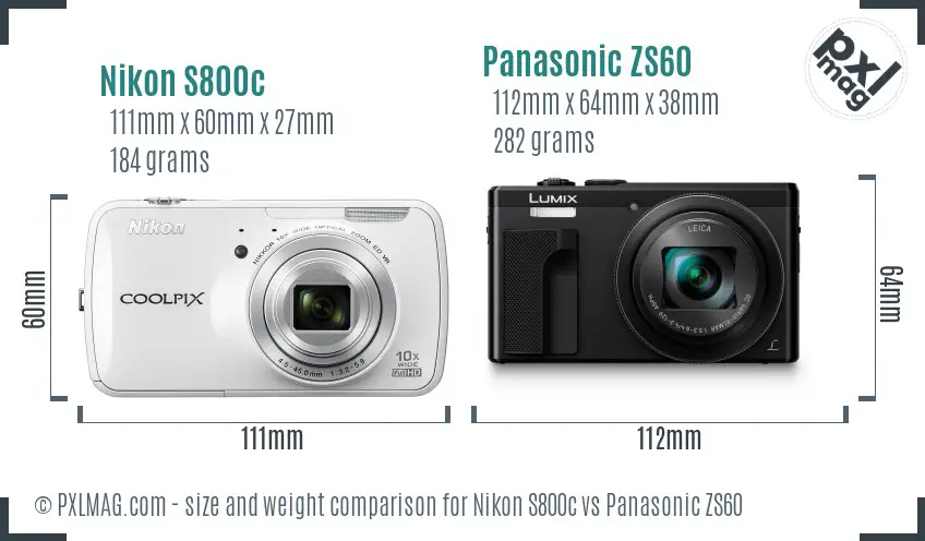 Nikon S800c vs Panasonic ZS60 size comparison