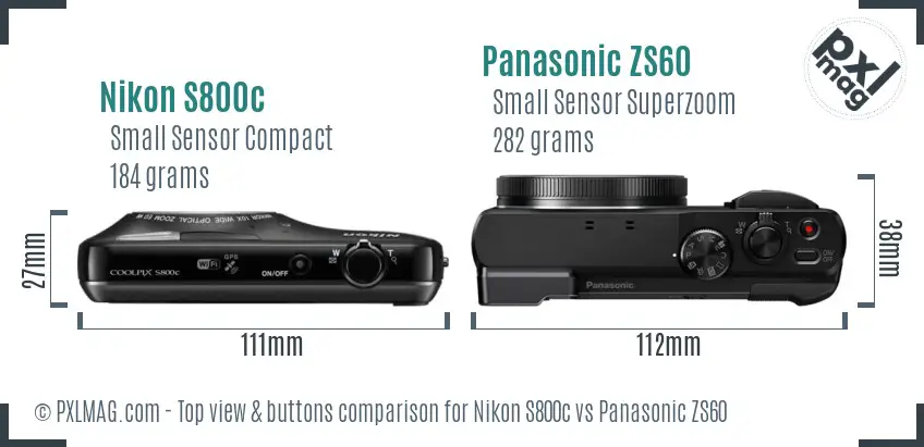 Nikon S800c vs Panasonic ZS60 top view buttons comparison