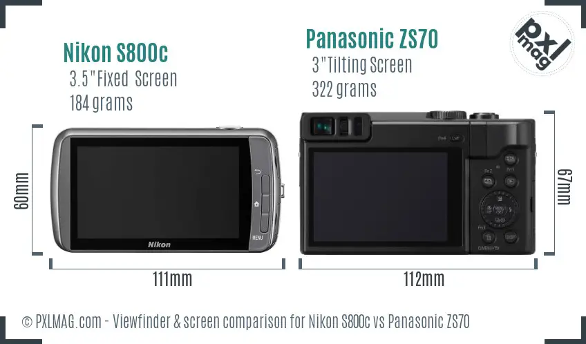 Nikon S800c vs Panasonic ZS70 Screen and Viewfinder comparison
