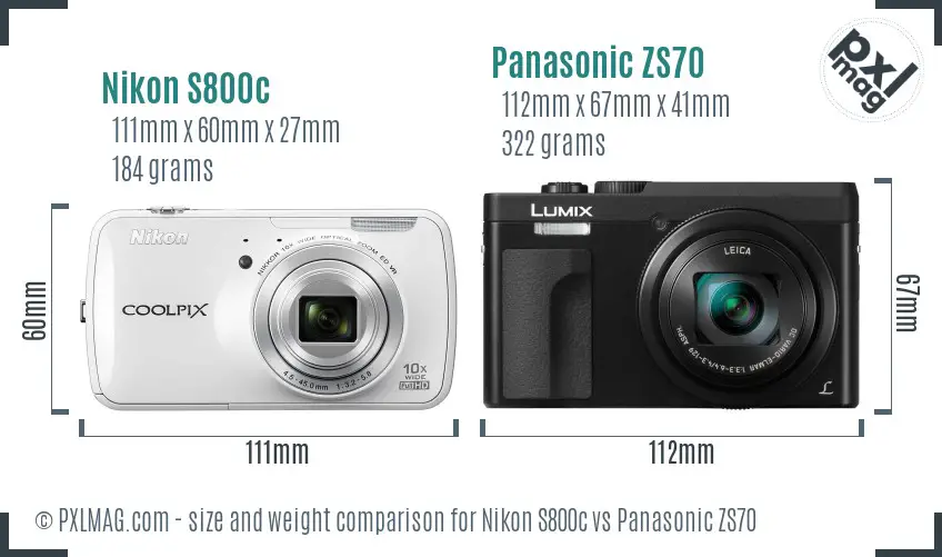 Nikon S800c vs Panasonic ZS70 size comparison