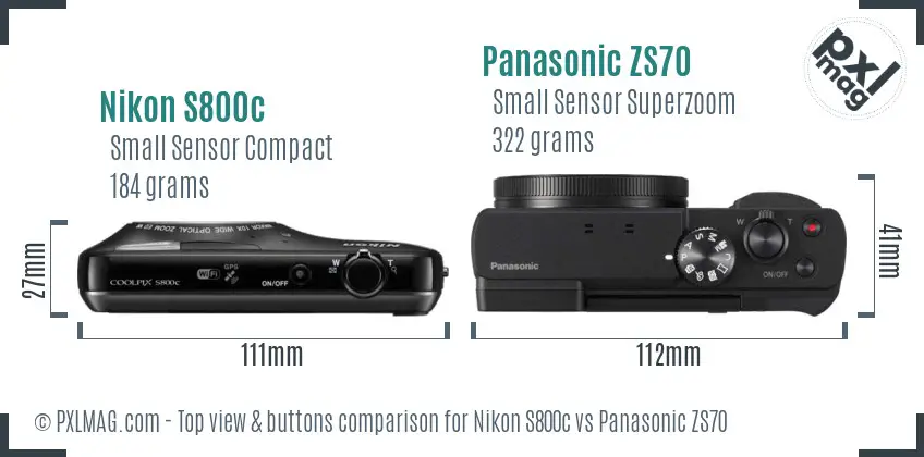 Nikon S800c vs Panasonic ZS70 top view buttons comparison