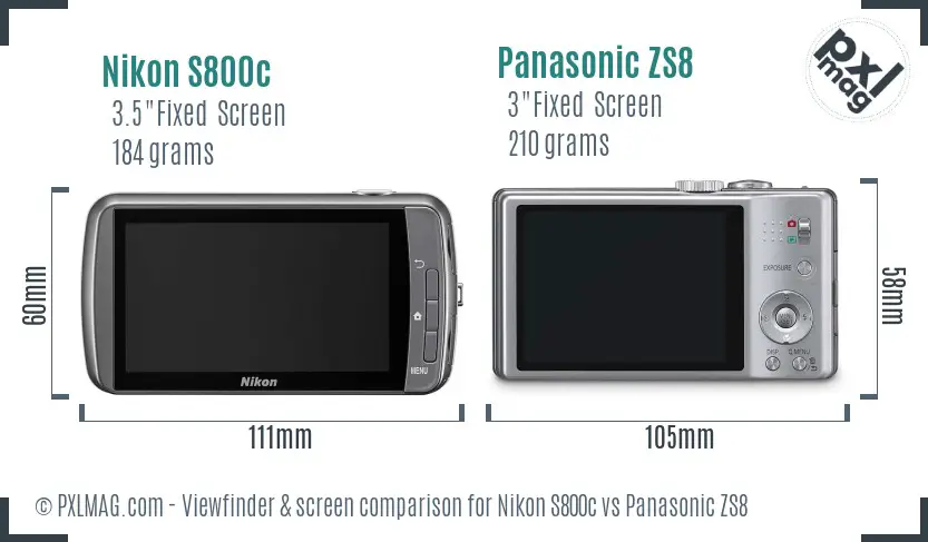 Nikon S800c vs Panasonic ZS8 Screen and Viewfinder comparison