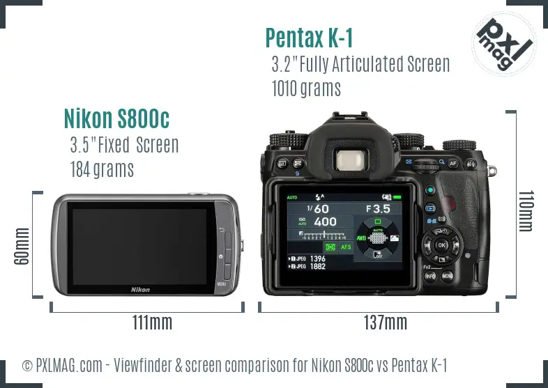 Nikon S800c vs Pentax K-1 Screen and Viewfinder comparison