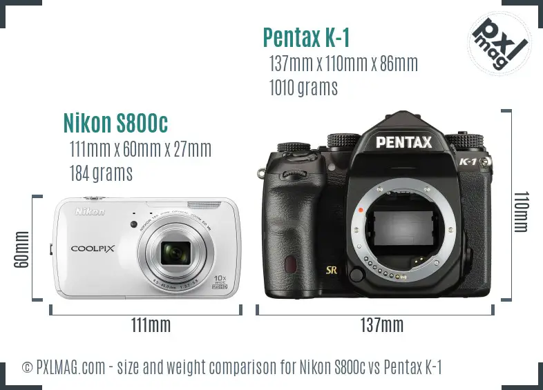 Nikon S800c vs Pentax K-1 size comparison