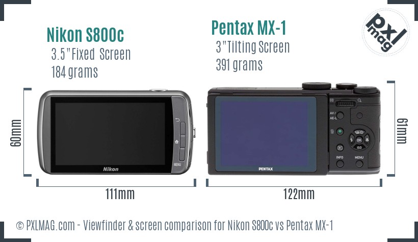 Nikon S800c vs Pentax MX-1 Screen and Viewfinder comparison