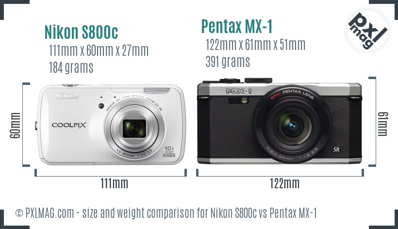 Nikon S800c vs Pentax MX-1 size comparison