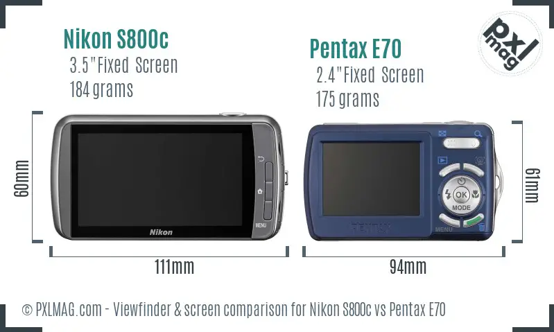 Nikon S800c vs Pentax E70 Screen and Viewfinder comparison