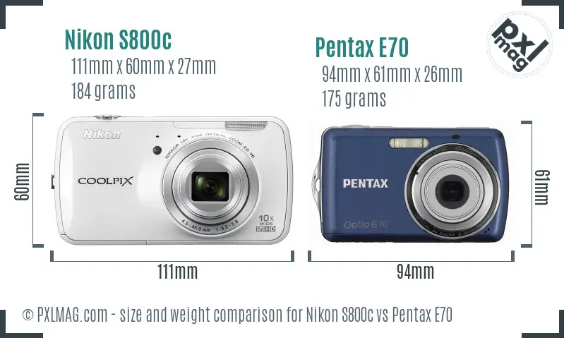 Nikon S800c vs Pentax E70 size comparison