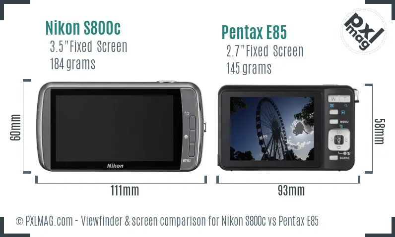 Nikon S800c vs Pentax E85 Screen and Viewfinder comparison