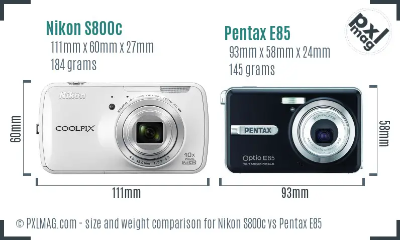 Nikon S800c vs Pentax E85 size comparison