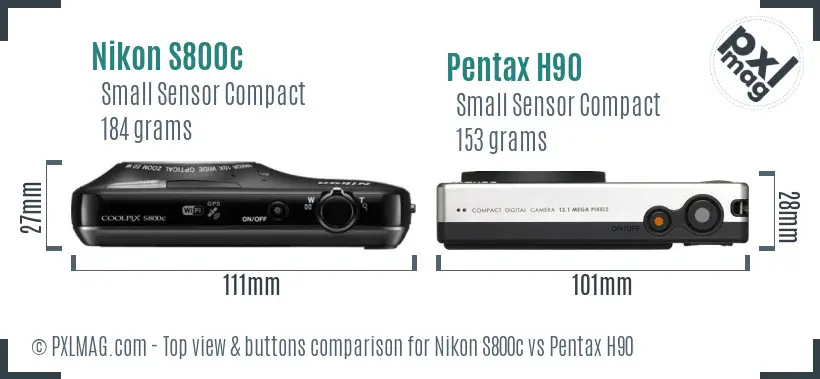 Nikon S800c vs Pentax H90 top view buttons comparison Nikon S800c vs Pentax H90 top view buttons comparison
