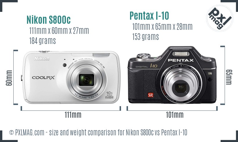 Nikon S800c vs Pentax I-10 size comparison