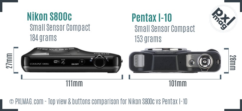 Nikon S800c vs Pentax I-10 top view buttons comparison