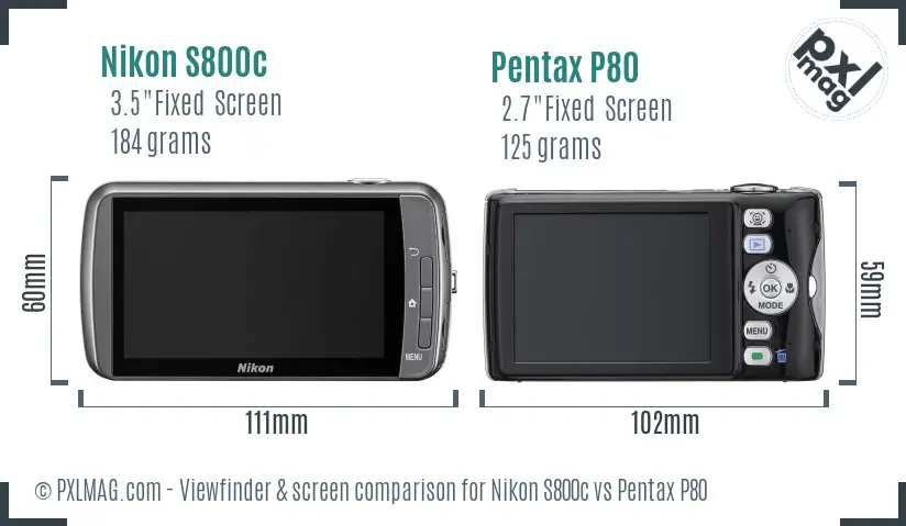 Nikon S800c vs Pentax P80 Screen and Viewfinder comparison