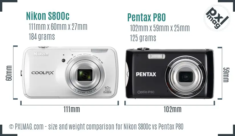 Nikon S800c vs Pentax P80 size comparison