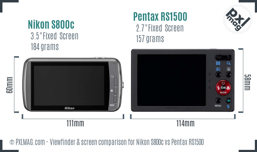 Nikon S800c vs Pentax RS1500 Screen and Viewfinder comparison