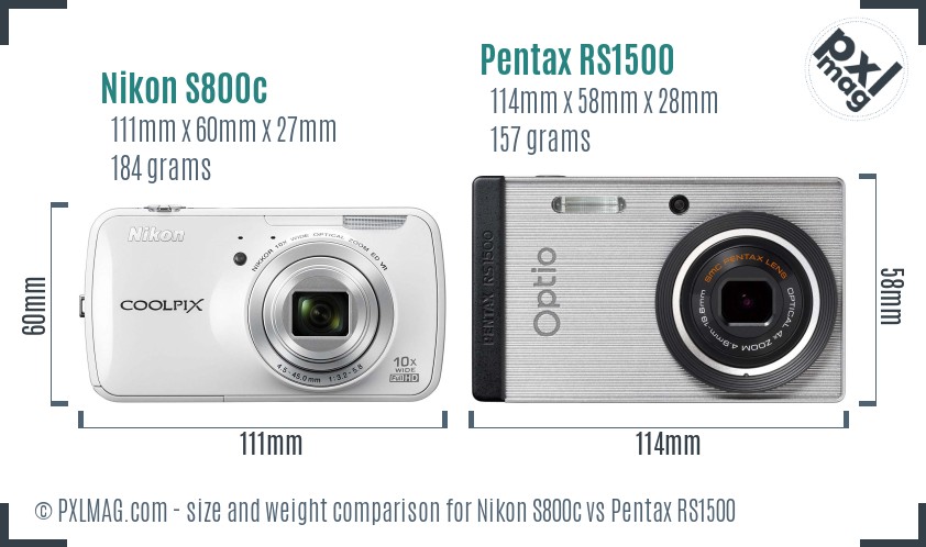 Nikon S800c vs Pentax RS1500 size comparison
