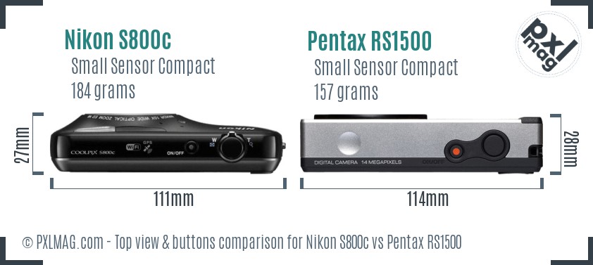 Nikon S800c vs Pentax RS1500 top view buttons comparison