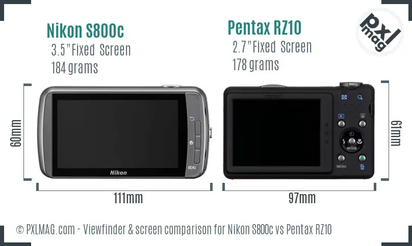 Nikon S800c vs Pentax RZ10 Screen and Viewfinder comparison