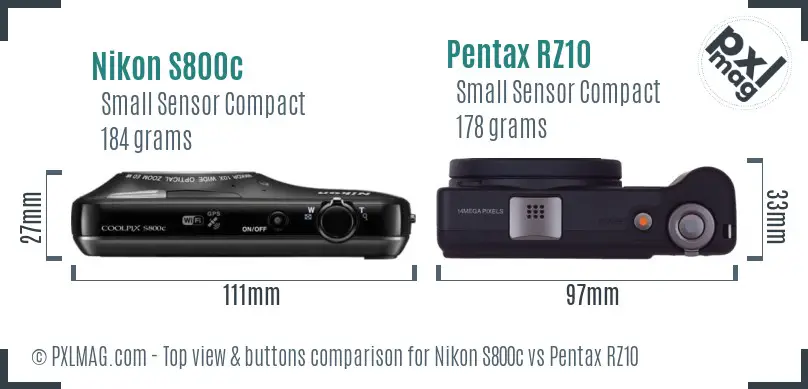 Nikon S800c vs Pentax RZ10 top view buttons comparison