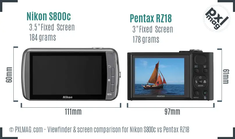 Nikon S800c vs Pentax RZ18 Screen and Viewfinder comparison