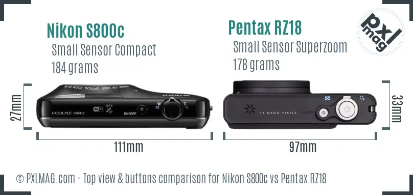 Nikon S800c vs Pentax RZ18 top view buttons comparison