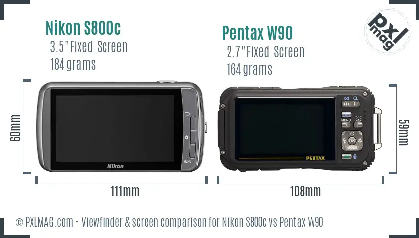 Nikon S800c vs Pentax W90 Screen and Viewfinder comparison